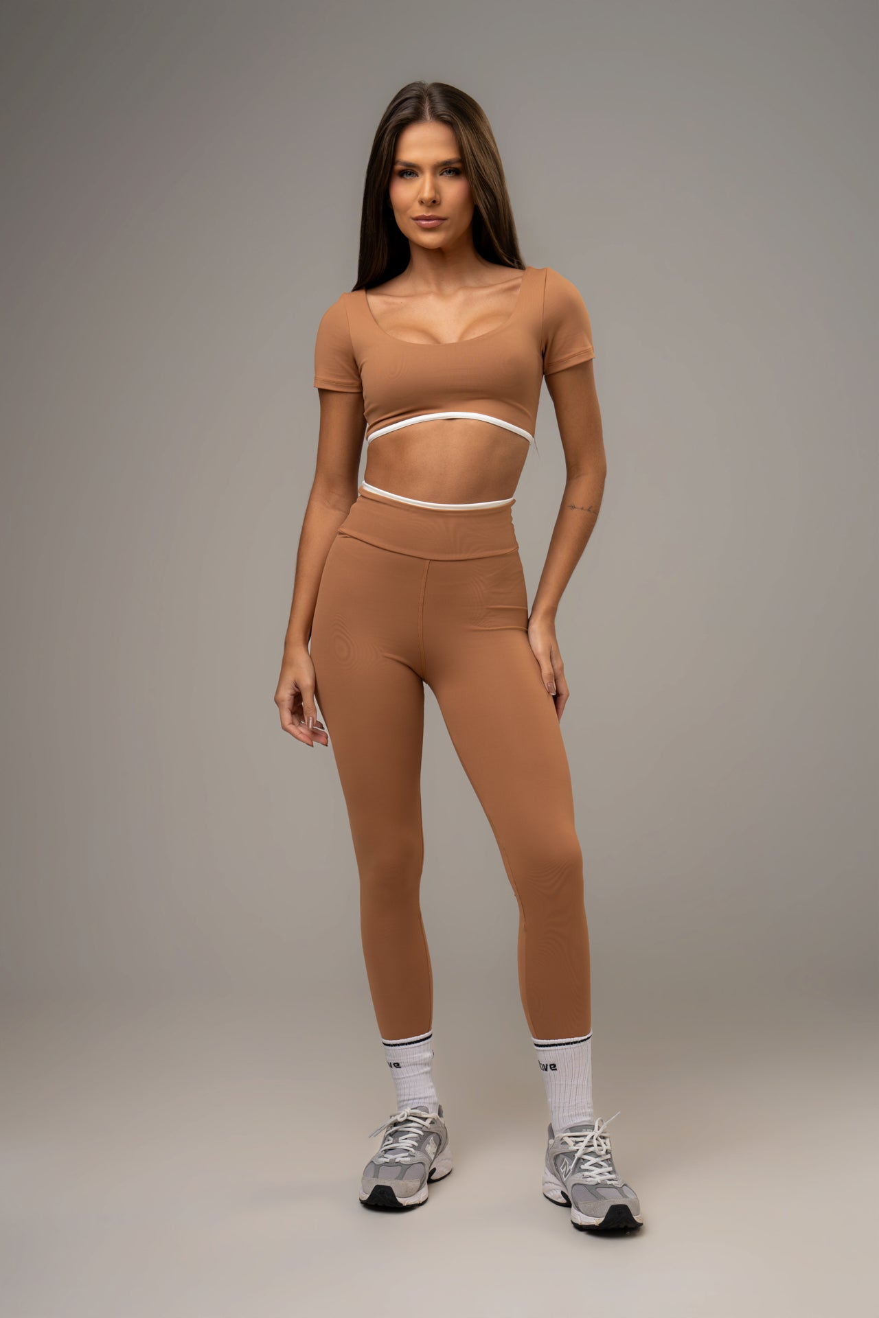 Damen Leggings & Top Set Elara - Karamell