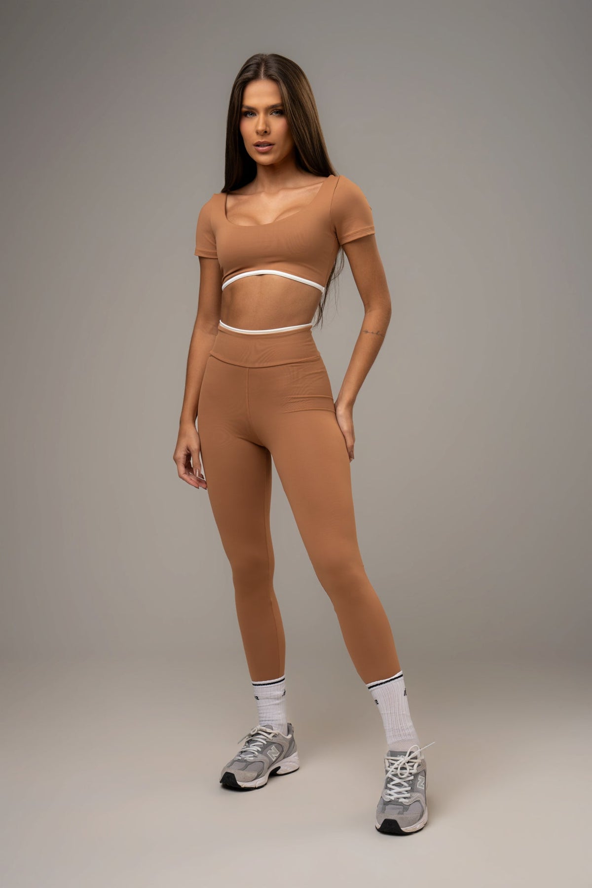 Damen Leggings & Top Set Elara - Karamell