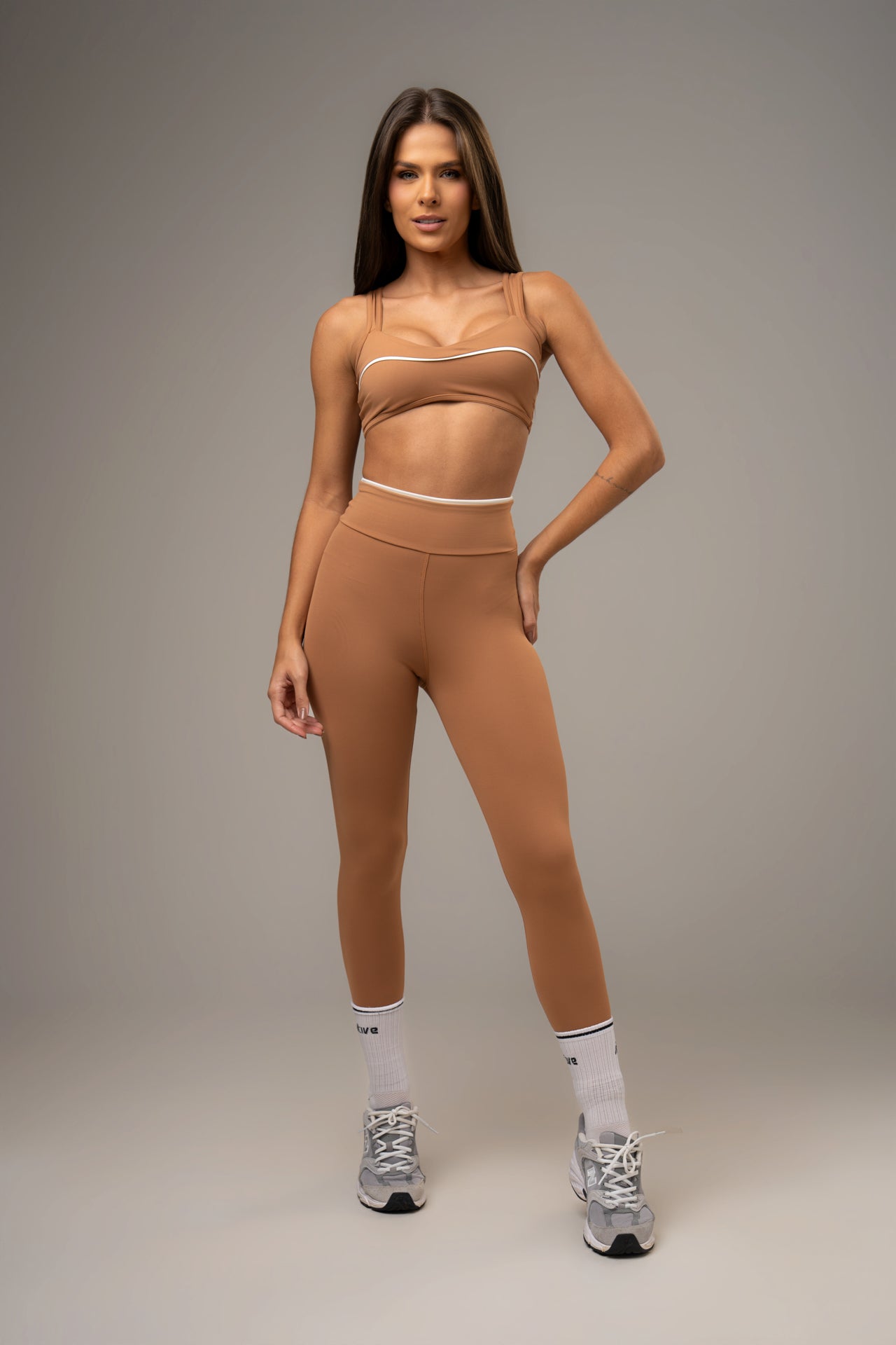 Damen Leggings & Top Set Alina - Karamell