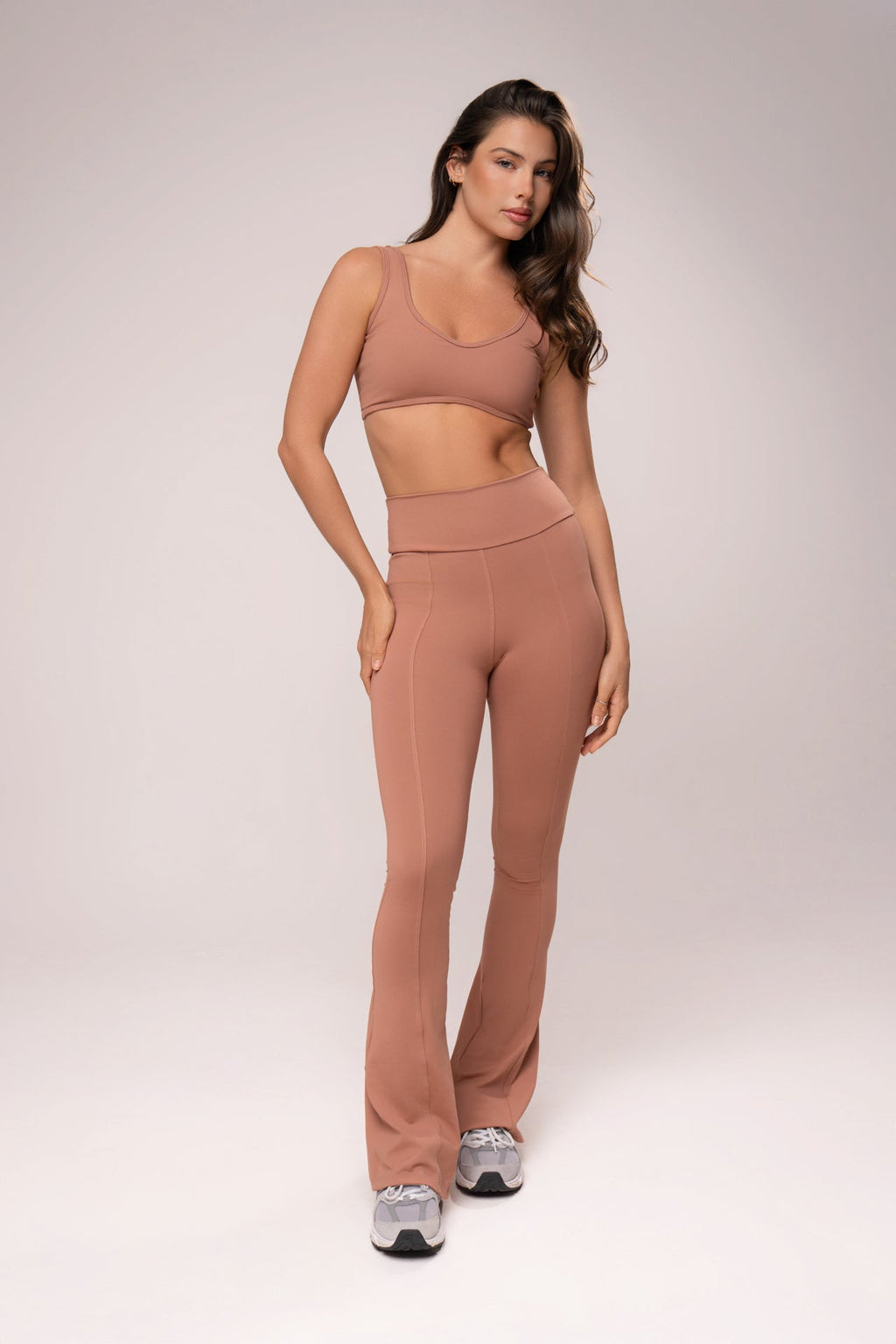 Damen Flare-Leggings Set Leona - Karamell