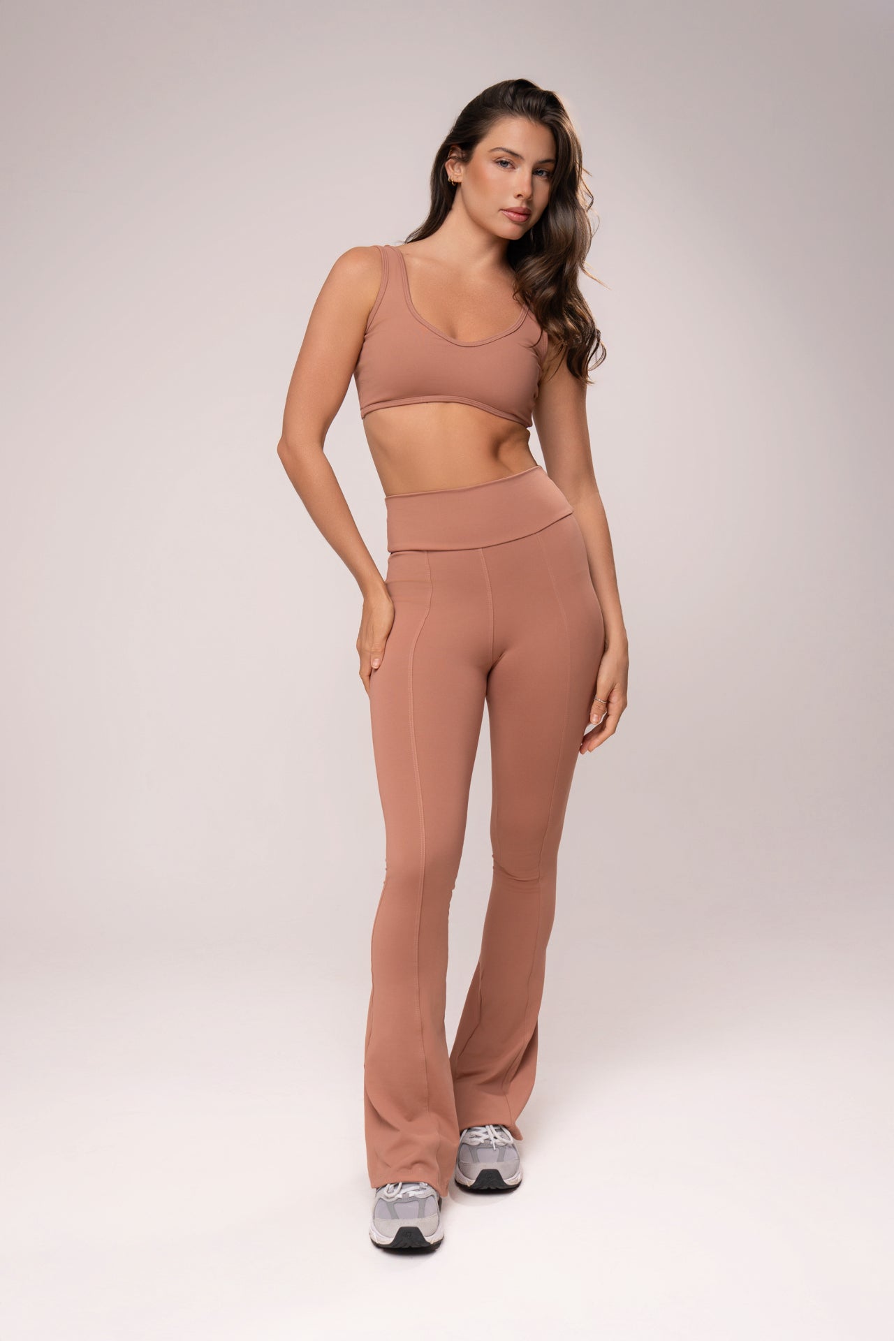 Damen Flare-Leggings Set Leona - Karamell
