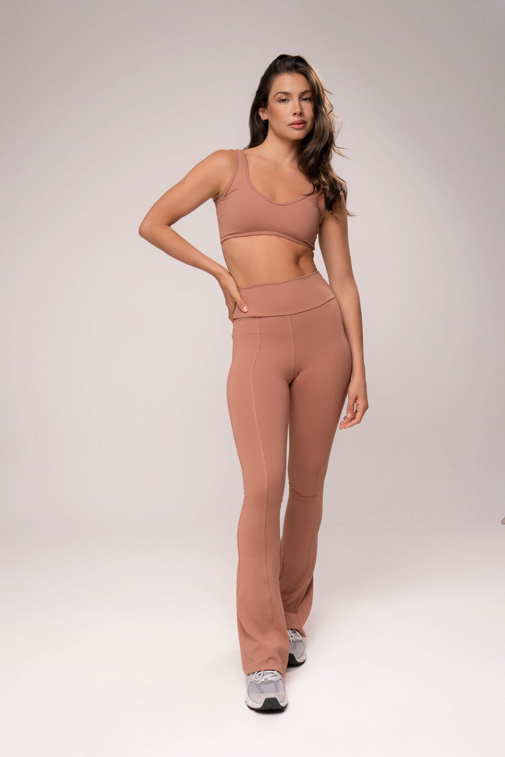 Damen Flare-Leggings Set Leona - Karamell